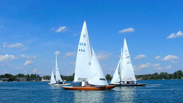 Three yachts sailing on Lake Starnberg